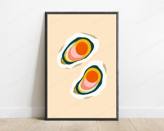Coquilles d'huîtres colorées - Illustration minimaliste | Décoration murale cuisine | Illustration culinaire moderne | Téléchargement numérique A3 A2 A1