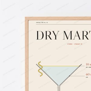 Dry Martini Cocktail Recipe Print in Cream | Bar Illustration | Minimalist Kitchen Wall Art image 2