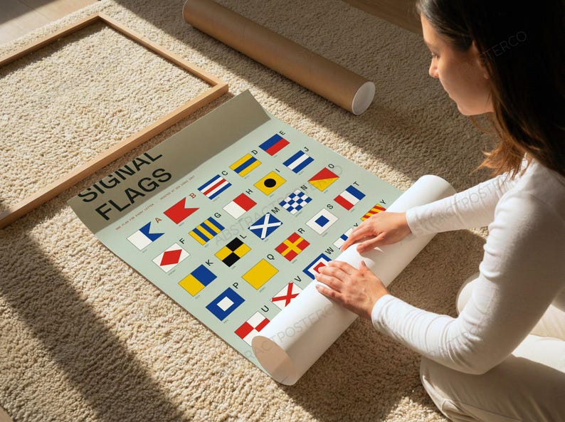 International Signal Flags A-Z Chart in Sage, close-up of the print