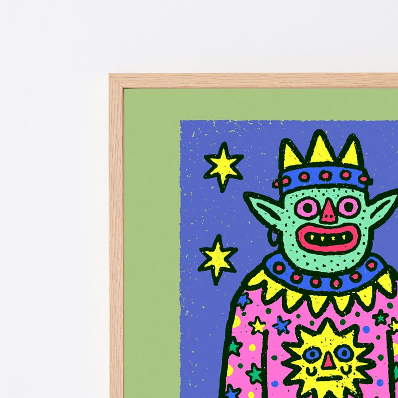 Colorful Demon Creature Pop Art Print | Whimsical Monster Wall Art | Vibrant Home Decor | Digital Download A3 A2 A1 image 8