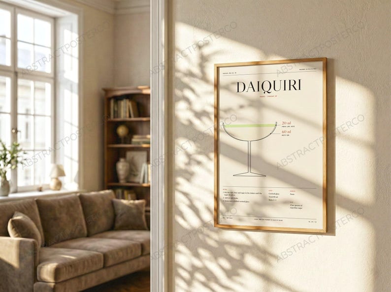 Daiquiri Cocktail Recipe Print in Cream shown in a living room