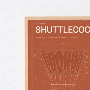 Shuttlecock Technical Blueprint Print | Badminton Sports Wall Art | Minimalist Line Drawing zdjęcie 2