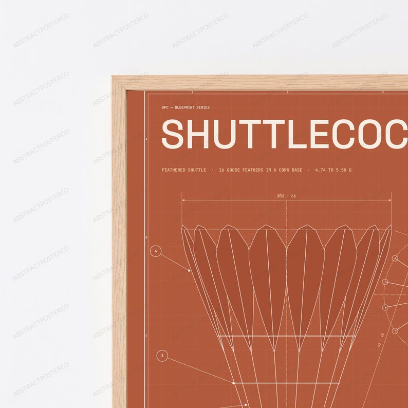Shuttlecock Technical Blueprint Print | Badminton Sports Wall Art | Minimalist Line Drawing zdjęcie 2