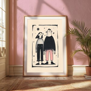 Couple Standing Together Minimalist Art Print | Line Drawing Wall Art | Modern Home Decor | Digital Download A3 A2 A1 image 4
