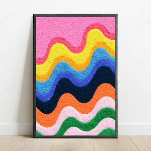 Colorful Wavy Stripes Abstract Art Print | Rainbow Wave Pattern Wall Decor | Minimalist Home Art | Digital Download A3 A2 A1