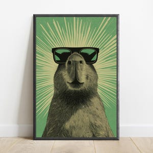 Impression de lunettes de soleil Capybara cool | Décoration murale rétro pop art | Illustration animale minimaliste image 7