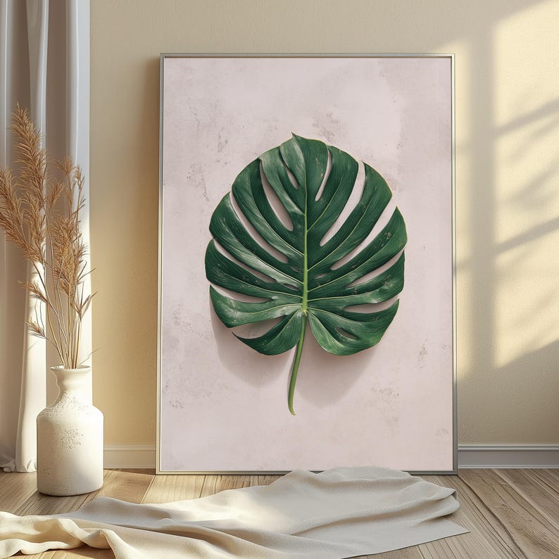 Monstera Leaf Print | Botanical Minimalist Wall Art | Modern Plant Home Decor | Digital Download A3 A2 A1 image 4