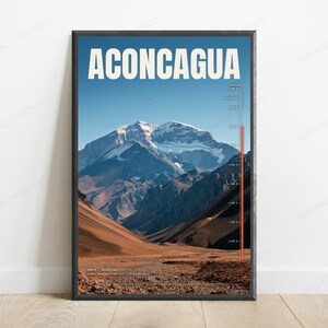 Aconcagua Mountain Elevation Print | Travel Poster Art | Photorealistic Landscape Wall Decor