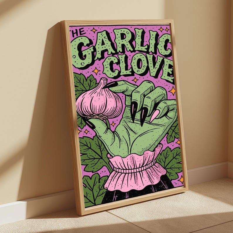 Stampa Pop Art Vibrante con Spicchio d'Aglio / Decorazione murale a tema cibo / Arte originale per la cucina / Download digitale A3 A2 A1 immagine 5