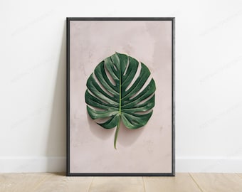 Lámina con estampado de hoja de monstera / Arte mural botánico minimalista / Decoración moderna para el hogar con plantas / Descarga digital A3 A2 A1