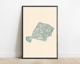 Vintage Fish Etching Minimalist Print | Textured Coastal Wall Art | Nautical Home Decor | Digital Download A3 A2 A1