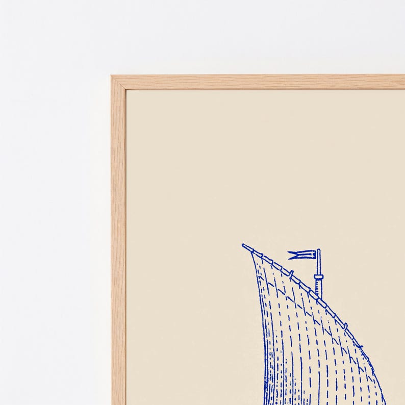 Ancient Greek Sailing Vessel Line Art Print | Minimalist Classical Wall Decor | Blue Mythology Home Art | Digital Download A3 A2 A1 image 8