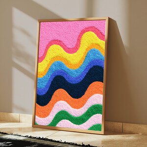 Colorful Wavy Stripes Abstract Art Print | Rainbow Wave Pattern Wall Decor | Minimalist Home Art | Digital Download A3 A2 A1 image 4