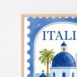 Coastal Italia Architecture Print | Mediterranean Postage Stamp Art | Minimalist Travel Wall Decor | Digital Download A3 A2 A1 image 2