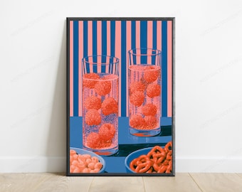 Raspberry Fizzy Drink Pop Art Print | Vibrant Food Wall Art | Minimalist Kitchen Decor | Digital Download A3 A2 A1