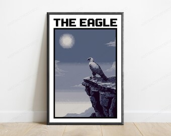 Majestic Eagle Cliff Pixel Art Print | Retro 8-Bit Wildlife Wall Art | Minimalist Home Decor | Digital Download A3 A2 A1
