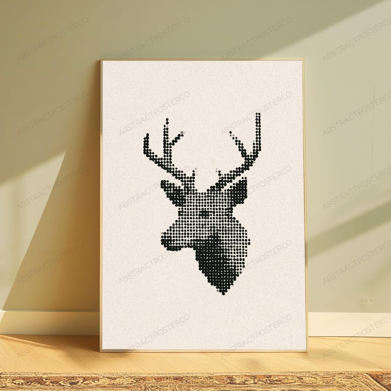 Geometric Stag Head Minimalist Art Print | Black Dotted Deer Wall Art | Modern Home Decor image 5
