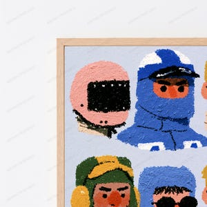 Retro Character Portraits Pop Art Print | Colorful Minimalist Faces | Vintage Wall Art | Digital Download A3 A2 A1 afbeelding 2