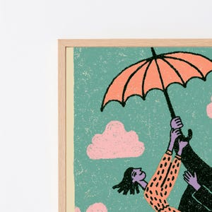 親子傘雨ミニマルアートプリント｜風変わりなファミリーウォールアート｜遊び心のあるホームデコレーション｜デジタルダウンロード A3 A2 A1 画像 8