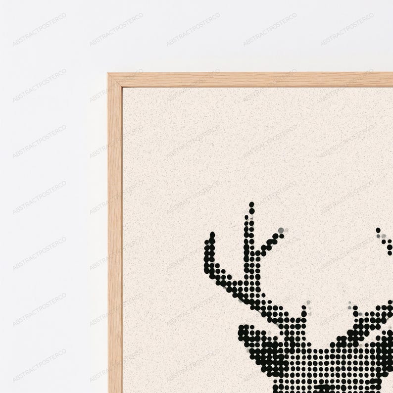 Geometric Stag Head Minimalist Art Print | Black Dotted Deer Wall Art | Modern Home Decor image 2