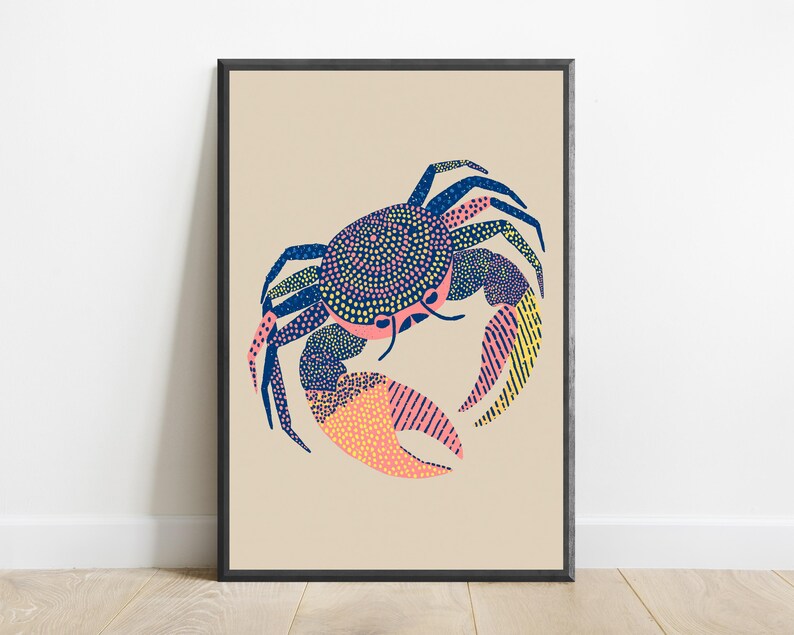 Colorful Crab Pop Art Print | Nautical Wall Art | Minimalist Sea Creature Decor | Digital Download A3 A2 A1 image 7
