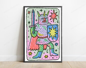 Colorful Demon Creature Pop Art Print | Quirky Monster Wall Art | Maximalist Home Decor | Digital Download A3 A2 A1