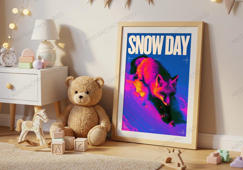 Neon Wolf Pop Art Print shown in a child's room