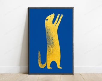 Yellow Standing Bear Pop Art Print | Minimalist Animal Wall Art | Modern Home Decor | Digital Download A3 A2 A1