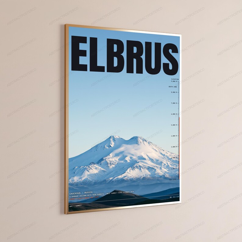 Elbrus Volcano Elevation Print | Minimalist Travel Poster | Mountain Landscape Wall Art image 3