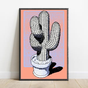 Retro Pixel Cactus Pop Art Print | Desert Plant Wall Art | Minimalist Home Decor | Digital Download A3 A2 A1 image 1