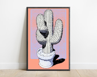 Retro Pixel Cactus Pop Art Print | Desert Plant Wall Art | Minimalist Home Decor | Digital Download A3 A2 A1