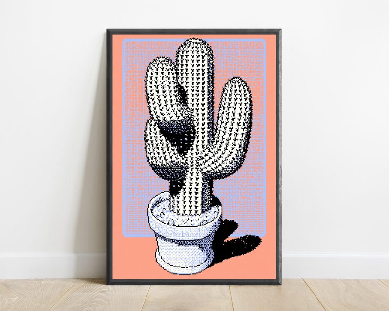 Retro Pixel Cactus Pop Art Print | Desert Plant Wall Art | Minimalist Home Decor | Digital Download A3 A2 A1 image 1