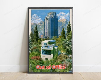 Office Copier Garden Pop Art Print | Surreal Landscape Wall Art | Quirky Home Decor | Digital Download A3 A2 A1