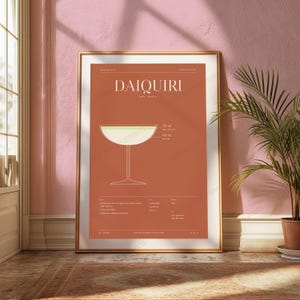 Daiquiri Cocktail Recipe Print | Minimalist Bar Art | Terracotta Kitchen Wall Decor image 4