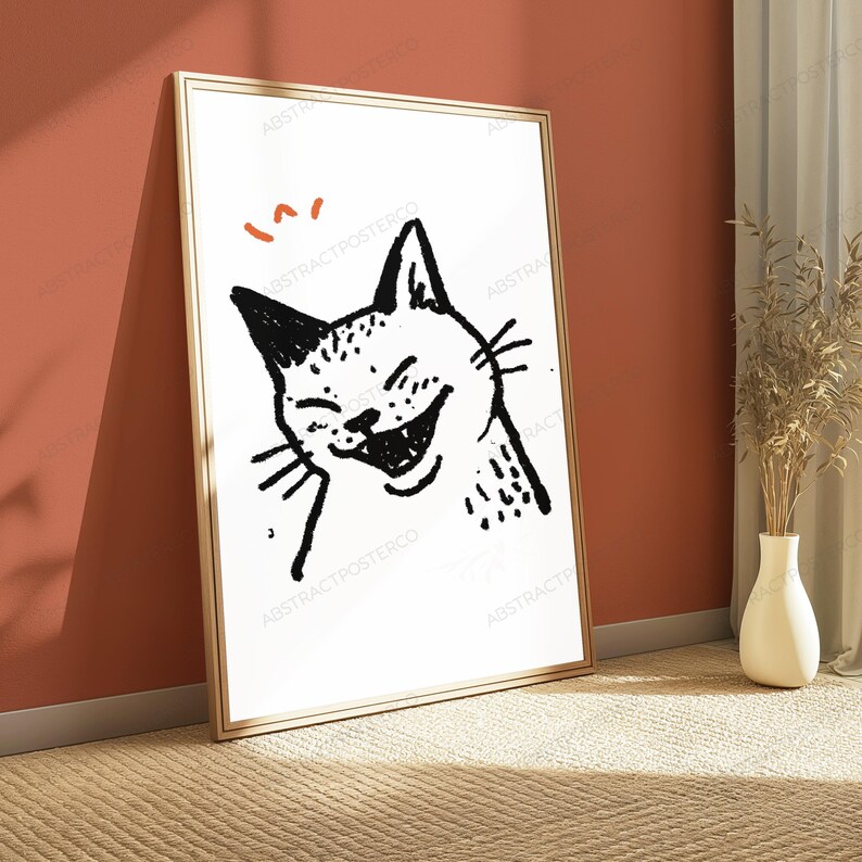 Ritratto di gatto che ride / Stampa felina stravagante / Decorazione divertente con gatto / Download digitale immagine 5