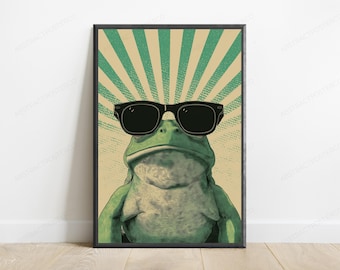 Cool Toad Sunglasses Pop Art Print | Retro Rad Amphibian Wall Art | Minimalist Home Decor | Digital Download A3 A2 A1