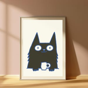 Cute Black Cat Minimalist Pop Art Print | Funny Cat Wall Art | Home Décor Gift | Digital Download A3 A2 A1 image 3
