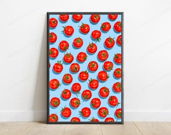 Fresh Tomatoes Pop Art Print | Vibrant Food Wall Art | Minimalist Kitchen Decor | Digital Download A3 A2 A1