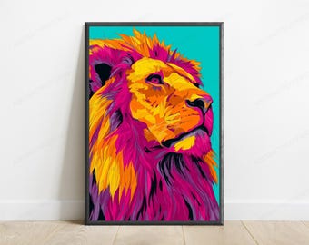 Vibrant Lion Pop Art Print | Minimalist Animal Wall Art (Digital Download)