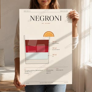Negroni Cocktail Recipe Print in Cream, held up in a room