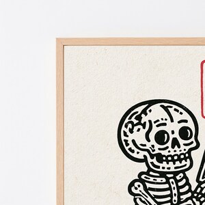 Skeleton with Fortune Card Japanese Art Print | Minimalist Woodblock Wall Art | Asian Calligraphy Decor | Digital Download A3 A2 A1 image 8
