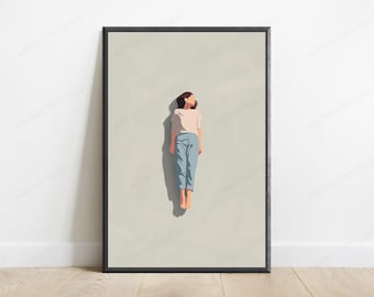 Impression portrait de femme allongée | Art de la figure minimaliste | Décoration murale moderne | Téléchargement numérique A3 A2 A1