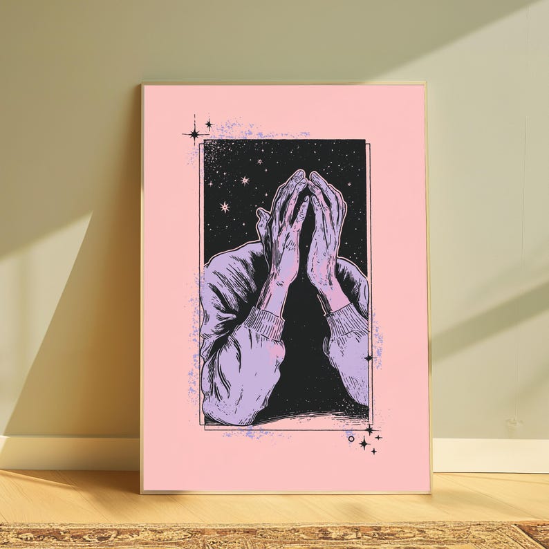 Hands Reaching to Stars Minimalist Print | Cosmic Night Sky Wall Art | Dreamer Home Decor | Digital Download A3 A2 A1 image 5
