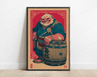 Japanse volkskunstprint van een sakebrouwer | Illustratie van de Yokai-brouwerij (digitale download)