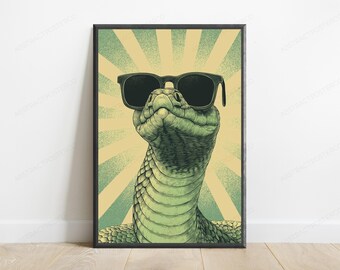Cooler Krokodil-Sonnenbrillen-Druck | Retro Pop Art | Minimalistische Tierwanddekoration | Digitaler Download A3-A2-A1