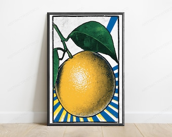 Golden Lemon Minimalist Pop Art Print | Citrus Fruit Wall Art | Modern Kitchen Decor | Digital Download A3 A2 A1