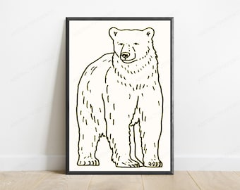 Illustration minimaliste d'un ours debout | Décoration murale animaux de la forêt (Téléchargement numérique)