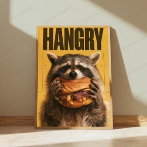 Hangry Raccoon Hot Dog Pop Art Print | Funny Animal Wall Art | Quirky Home Decor image 4