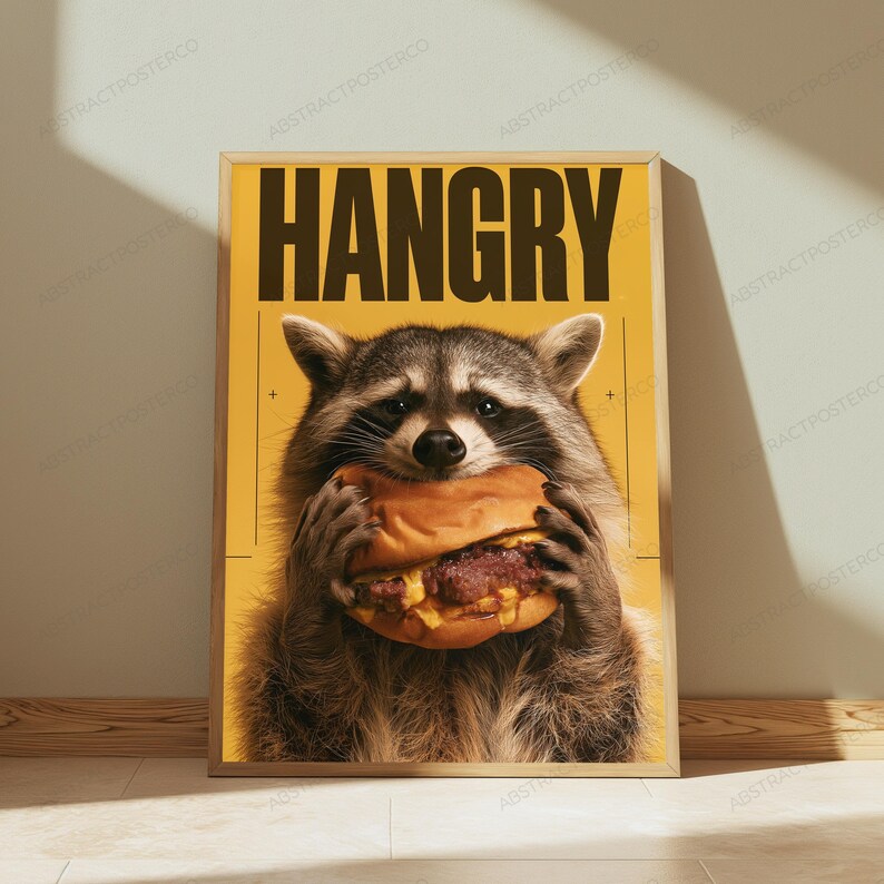 Hangry Raccoon Hot Dog Pop Art Print | Funny Animal Wall Art | Quirky Home Decor image 4