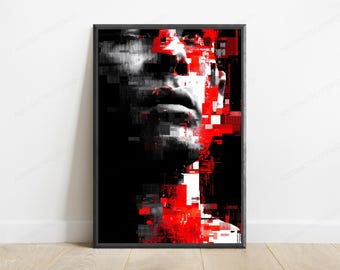 Red Pixel Glitch Portrait | Abstract Digital Art Print | Japanese Anime Aesthetic | Minimalist Wall Decor | Digital Download A3 A2 A1